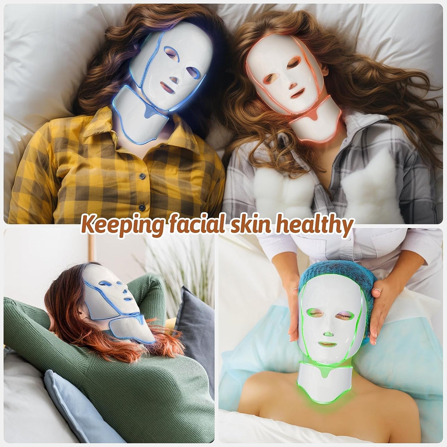 Led Face Mask Light Therapy - 7 Color Photon Blue & Red Light Maintenance Skin Rejuvenation Facial Skin Care Mask, Home Skin Care Mask for Face and Neck