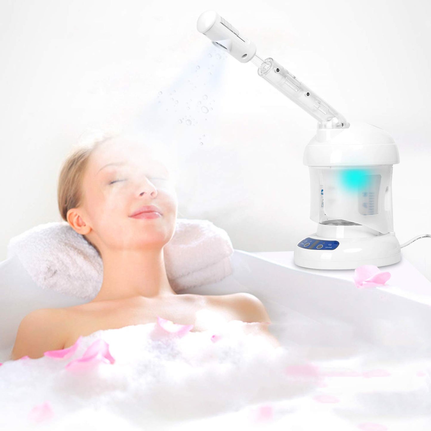 Facial Steamer, with Extendable Arm Ozone Table Top Mini Spa Face Steamer Design For Personal Care Use At Home or Salon, White