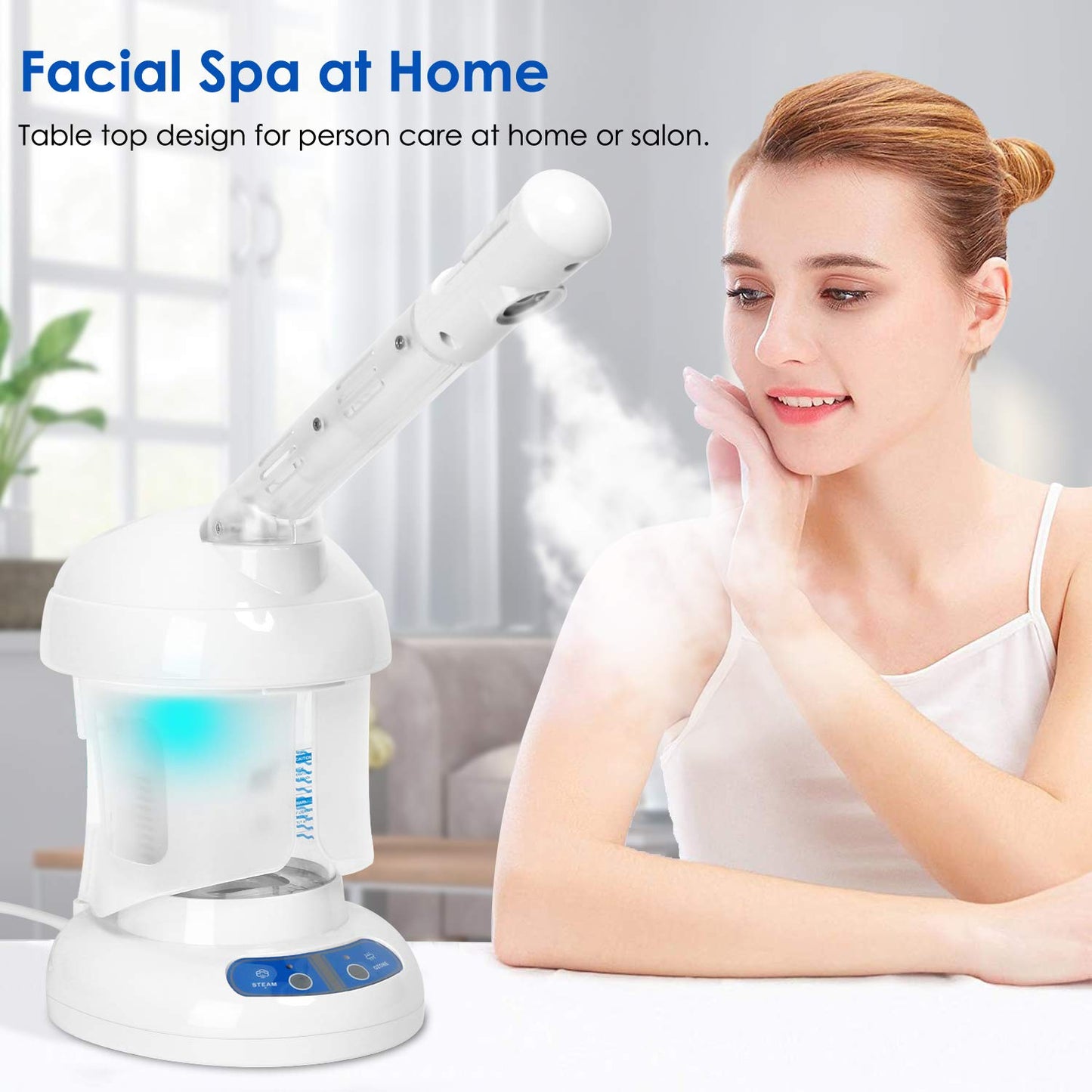 Facial Steamer, with Extendable Arm Ozone Table Top Mini Spa Face Steamer Design For Personal Care Use At Home or Salon, White