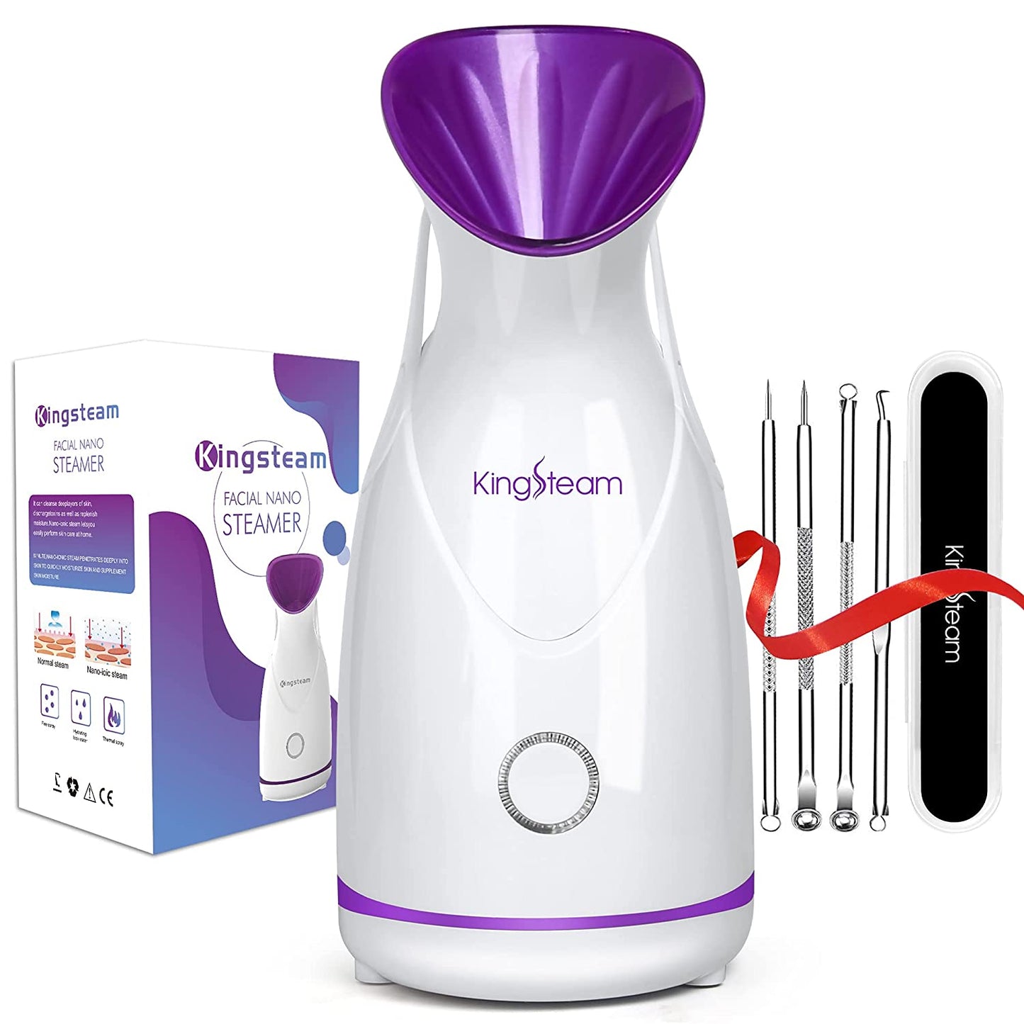 Facial Steamer, Kingsteam Nano Ionic Hot Mist Face Steamer With Aromatherapy Kit and Blackhead Removal Tools for Home Facial Sauna Spa.