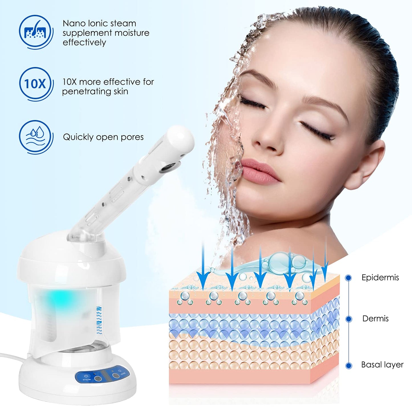 Facial Steamer, with Extendable Arm Ozone Table Top Mini Spa Face Steamer Design For Personal Care Use At Home or Salon, White