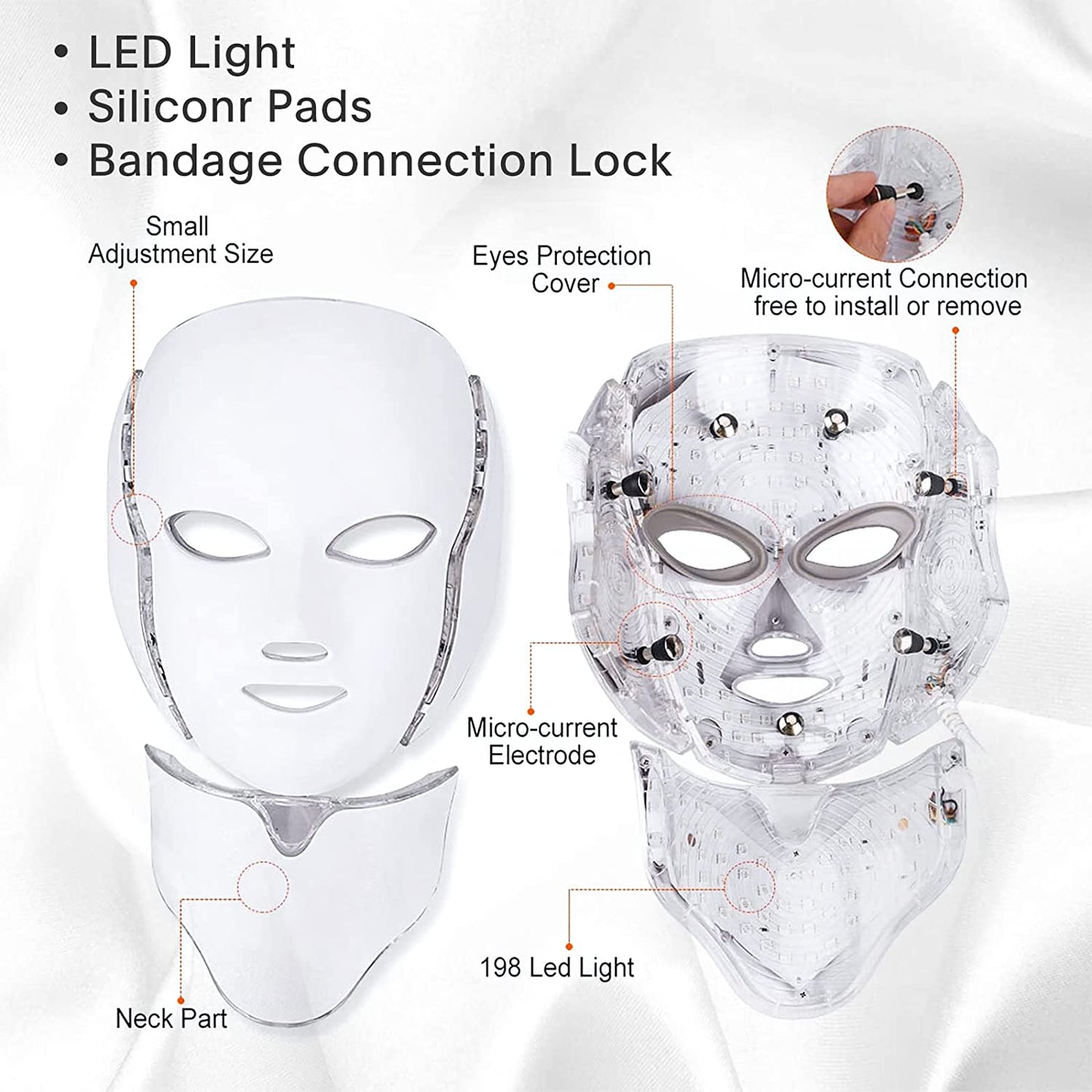 Led Face Mask Light Therapy - 7 Color Photon Blue & Red Light Maintenance Skin Rejuvenation Facial Skin Care Mask, Home Skin Care Mask for Face and Neck