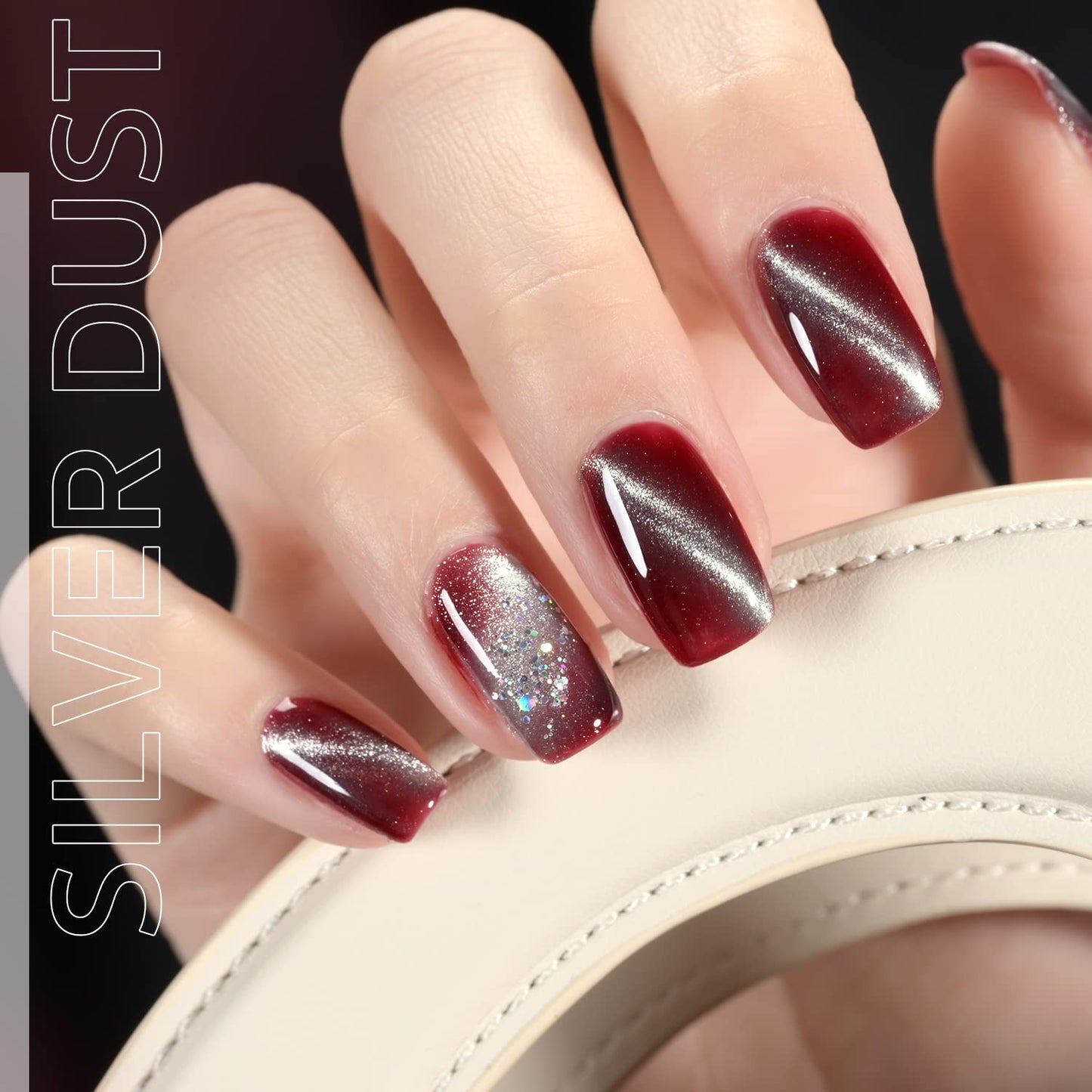 Cat Eye Gel Nail Polish, Glitter Holographic Nail Polish with Magnet, 15ml Reflective Translucent UV Gel for Nail Art