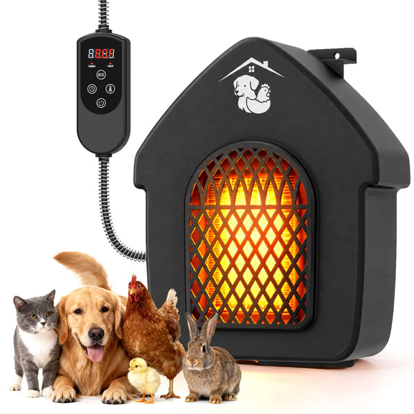 600W Outdoor Dog House Heater with Thermostat, 24-Hour Timer, 9.84ft Anti-Chew Cord, Overheat Protection, UL 499 & CSA C22.2 Certified, ECO Mode – Safe Pet Warmer for Chicken Coops & Kennels