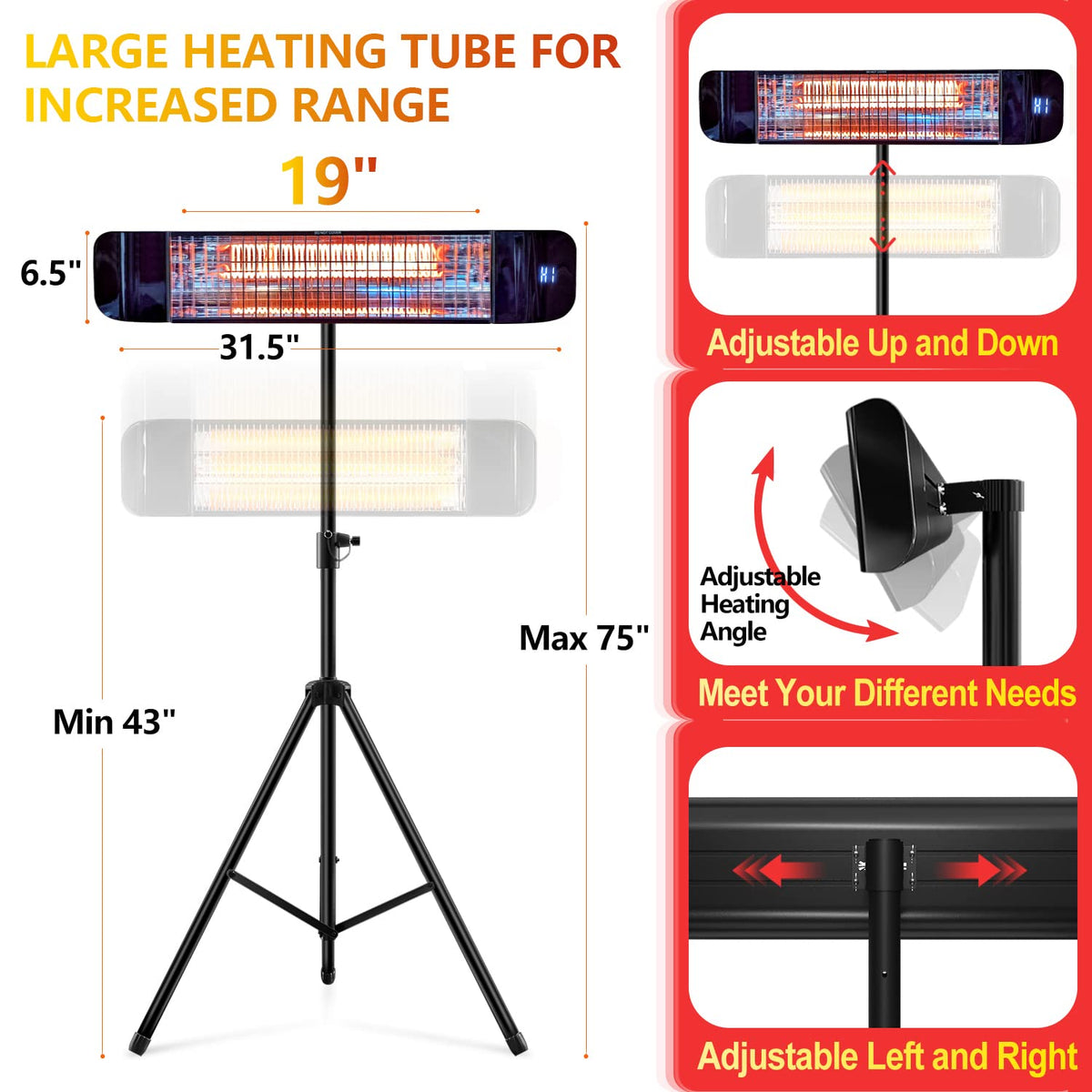 Outdoor Electric Infrared Patio Heater, 1500W
