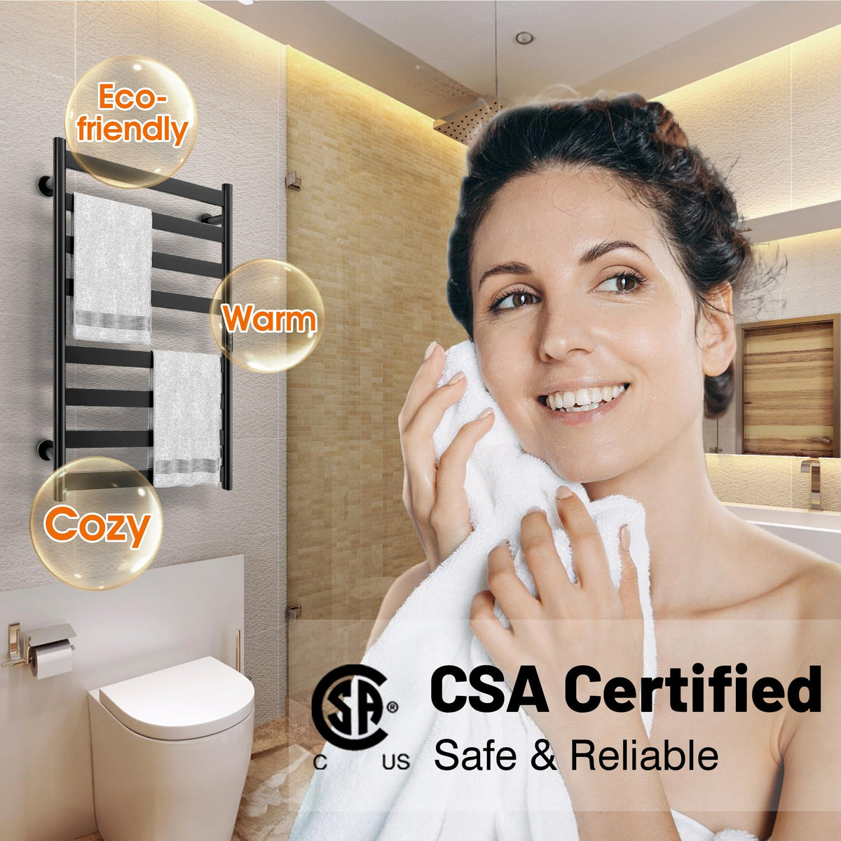 Poloma Paraheeter Towel Warmer, Heated Towel Rack, Towel Warmer Racks for Bathroom, Towel Dryer, Towel Heater, Wall Mounted, Matt Black, CSA Certified.