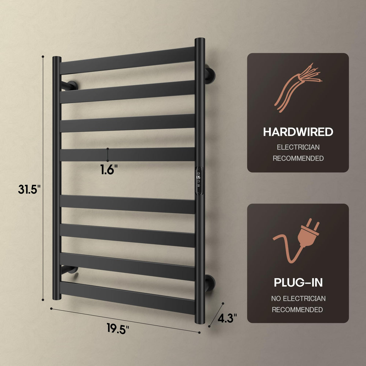 Poloma Paraheeter Towel Warmer, Heated Towel Rack, Towel Warmer Racks for Bathroom, Towel Dryer, Towel Heater, Wall Mounted, Matt Black, CSA Certified.