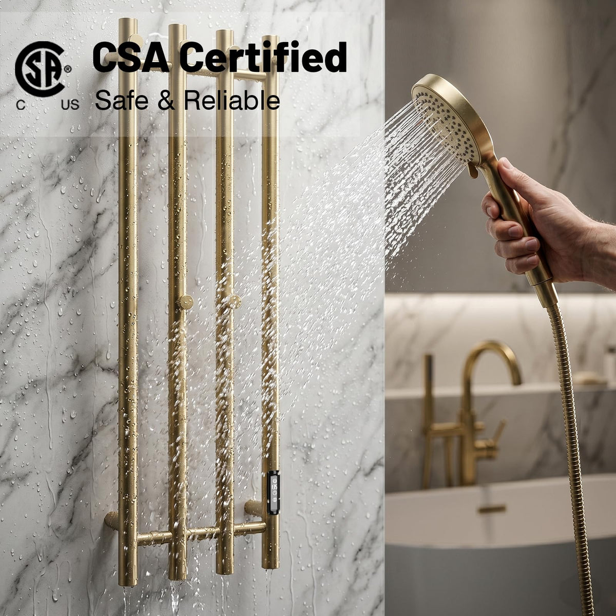 Poloma Towel Warmer Rack for Bathrooms, Heated Towel Rack Heater, ElectricTowel Dryer, Stainless Steel, Golden. CSA Certified