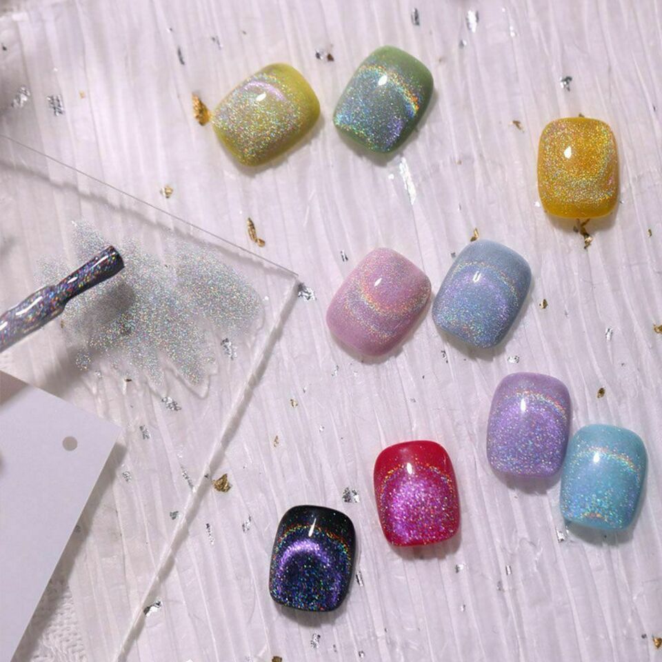 Gel Polish 15ml/0.5fl oz Holographic 9D Cat Eye Shiny Glitter Soak Off Nail Polish with Magnetic Stick for Nail Salon