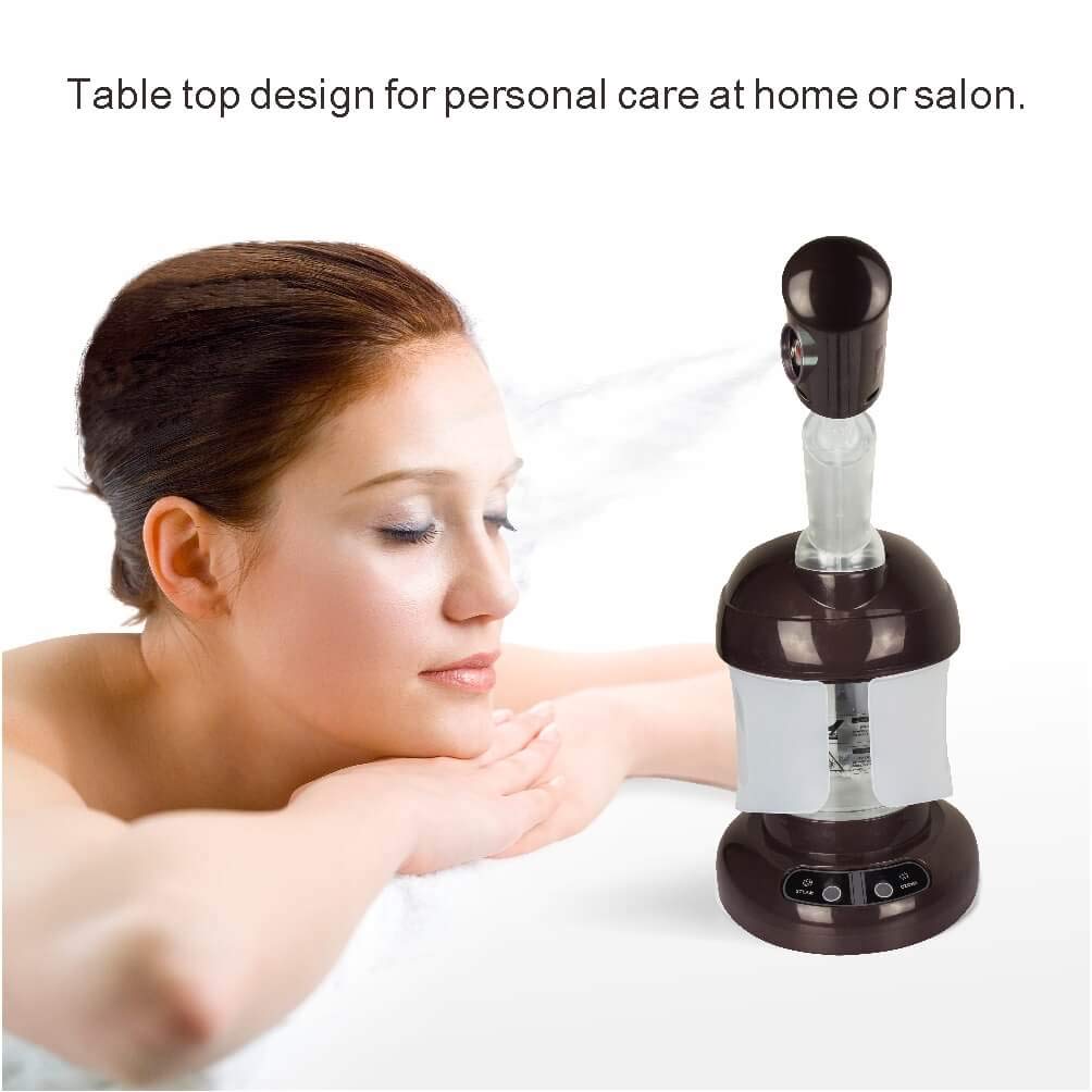 Facial Steamer with Extendable Arm, Ozone Table Top Mini Spa Face Steamer Design For Personal Care Home Use, Coffee