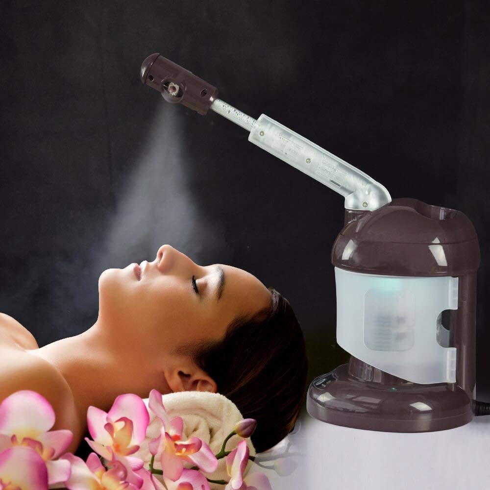 Facial Steamer with Extendable Arm, Ozone Table Top Mini Spa Face Steamer Design For Personal Care Home Use, Coffee