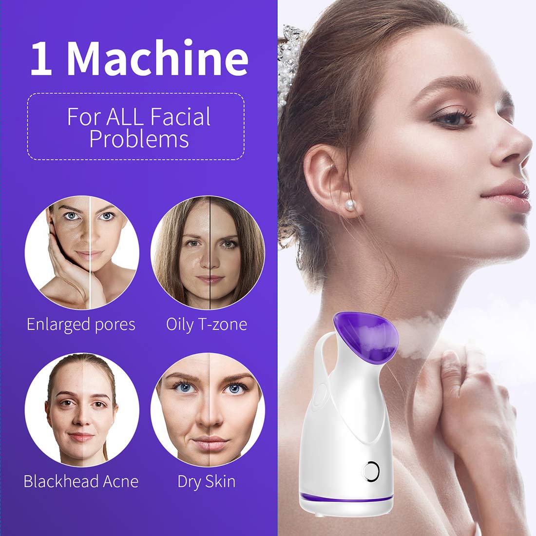 Face Steamer, Kingsteam Nano Ionic Portable Home Facial Steamer Design for Facial Spa at Home.