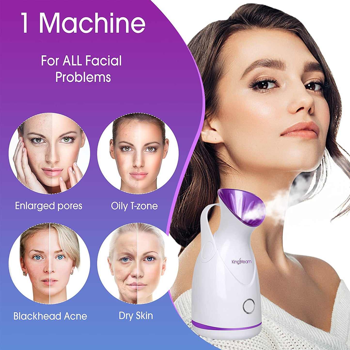 Facial Steamer, Kingsteam Nano Ionic Hot Mist Face Steamer With Aromatherapy Kit and Blackhead Removal Tools for Home Facial Sauna Spa.